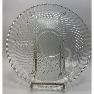 Vintage Indiana Glass Heavy, Ribbed 4 Part Divided Relish Tidbit Tray / Dish 10"